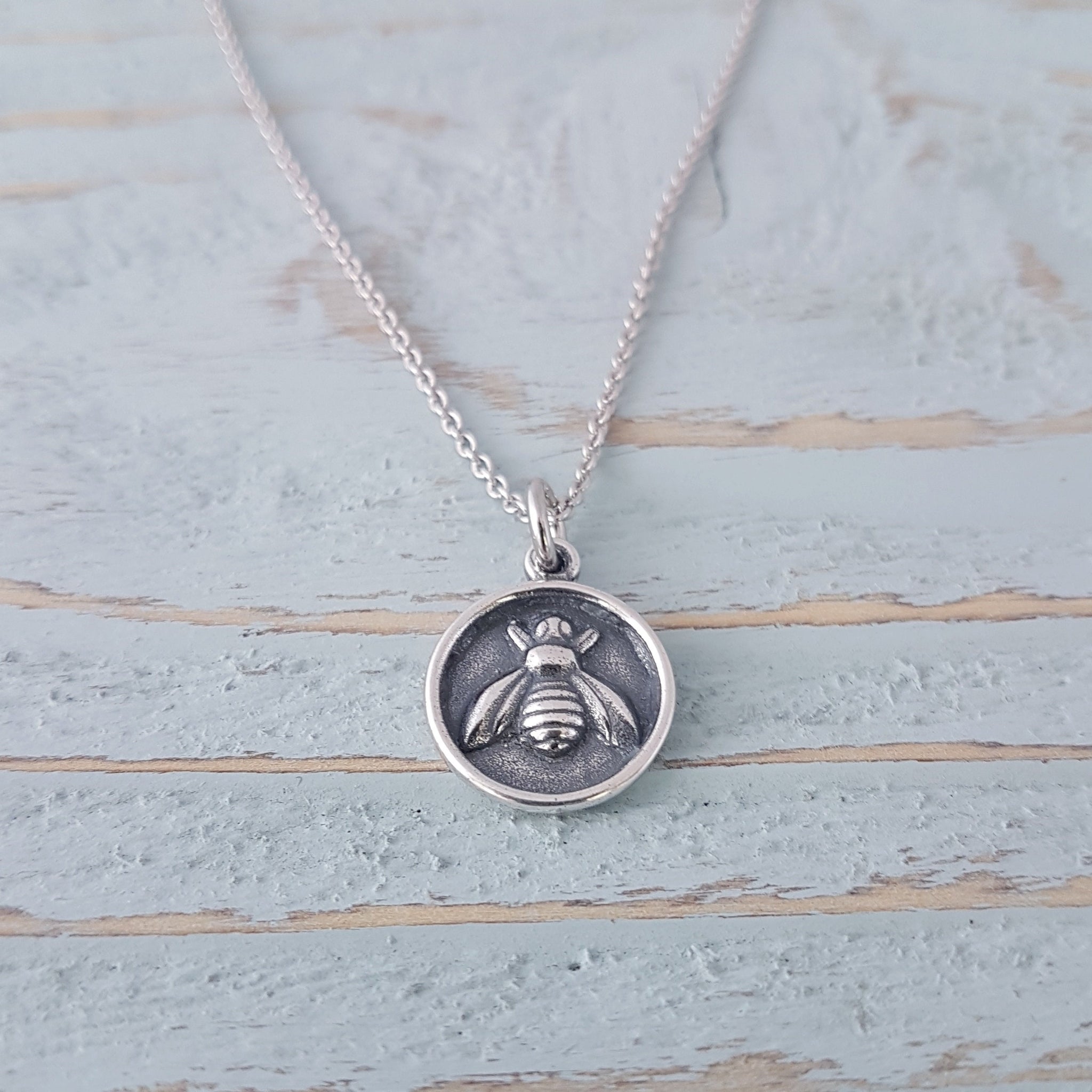 Honey Bee Wax Seal Pendant Necklace in Solid Cast 925 Sterling Silver - Personalized Custom Engraved Jewelry Gift on a Sterling Silver Chain