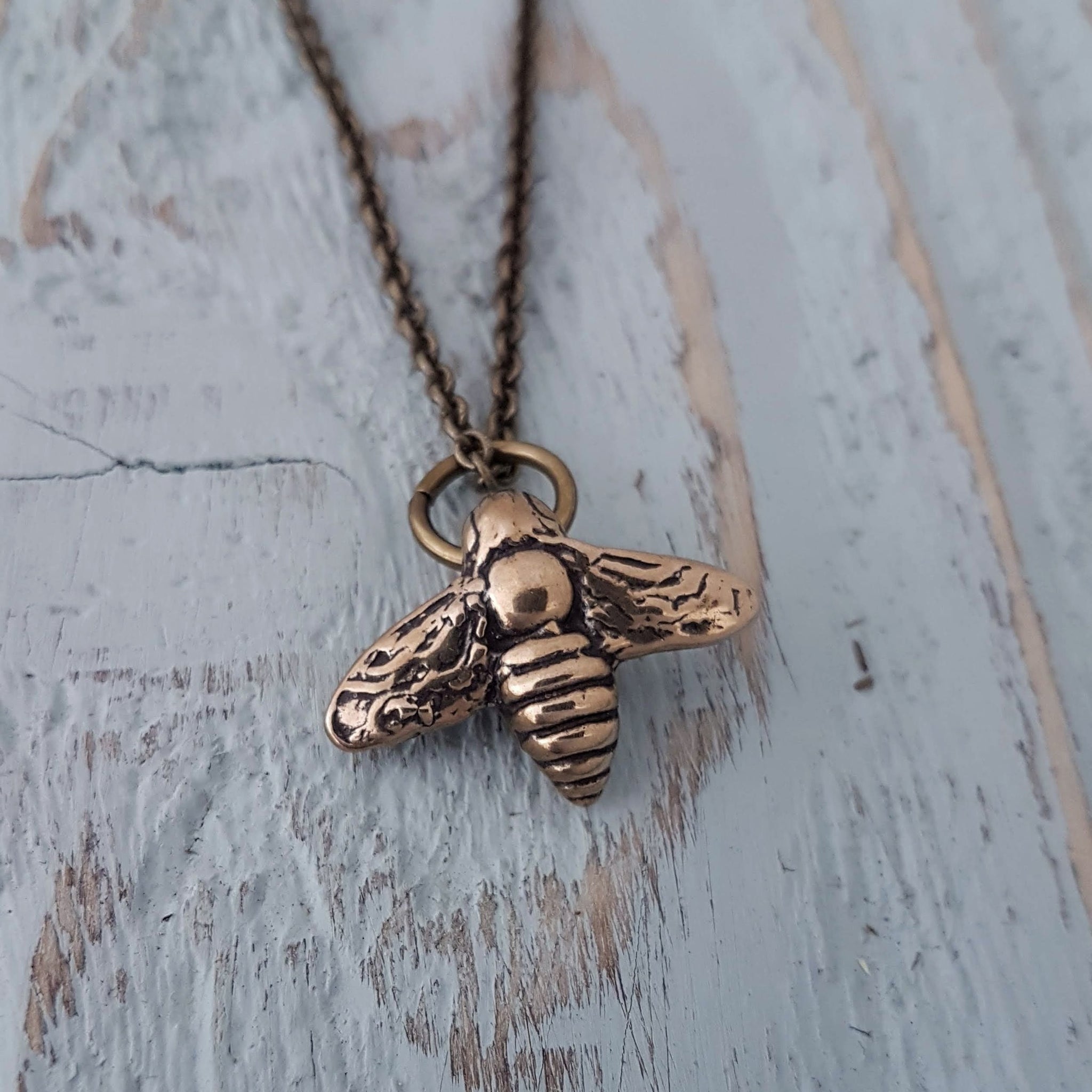 Bee Necklace - Bronze Flying Honey Bumble Bee Charm Necklace - by Gwen DELICIOUS Jewelry Design