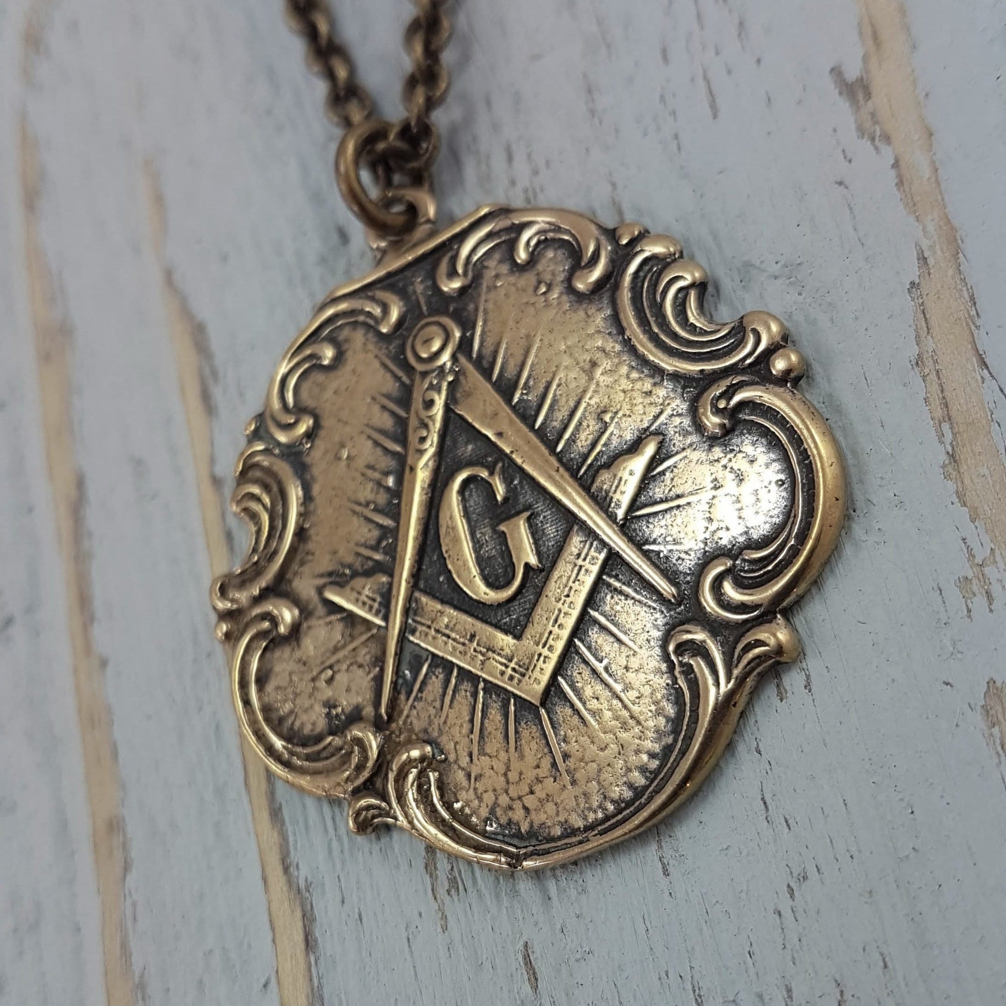 Personalized Bronze Freemason Necklace Engraved Masonic Jewelry, Square & Compass Medallion, Gift, Masonic Pendant, Holy Grail Symbol