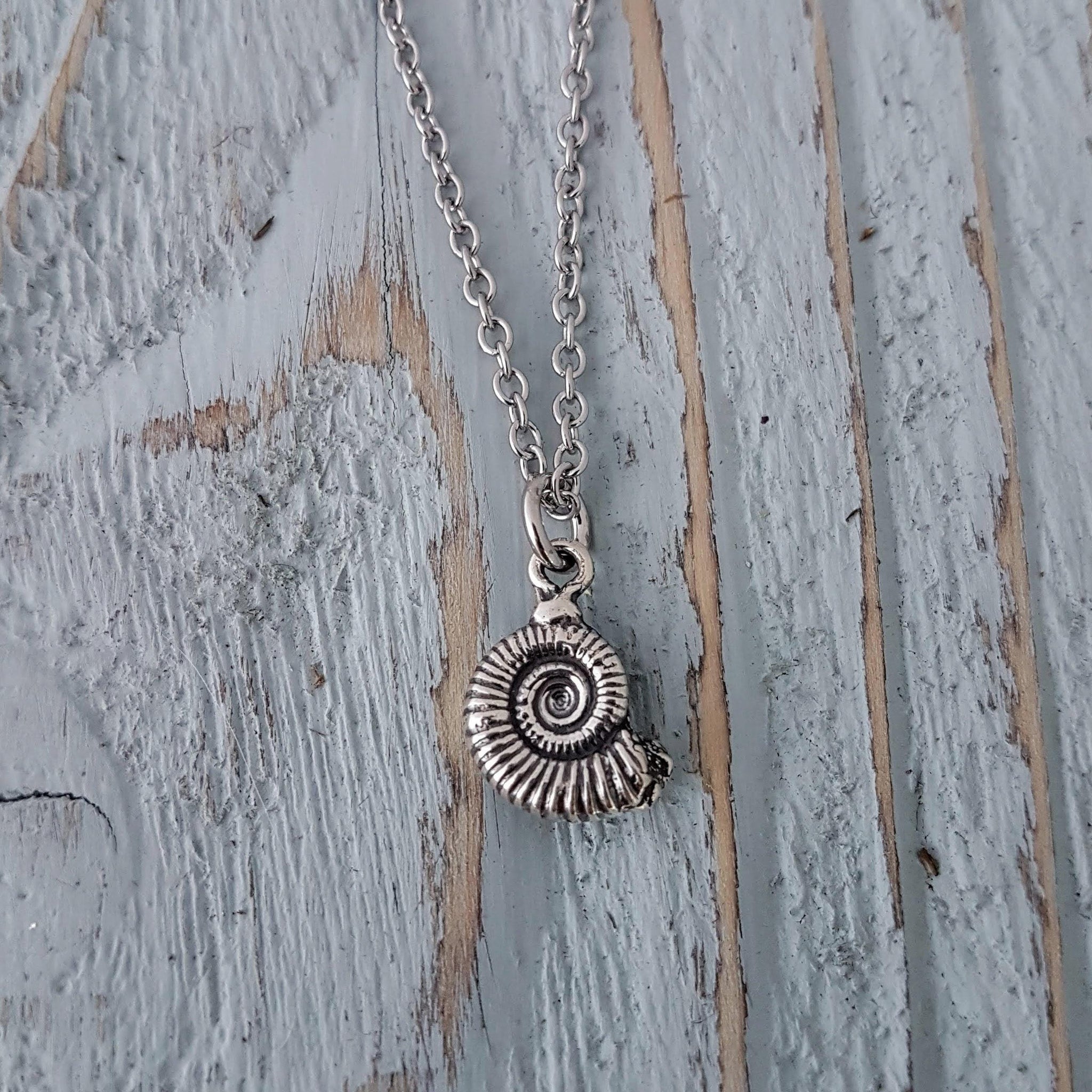 Sterling Silver Ammonite Fossil Necklace, Tiny Fossil Necklace, Fossil Necklace, Ammonites Charm, Dinosaur Fossil Jewelry, Nautilus Necklace