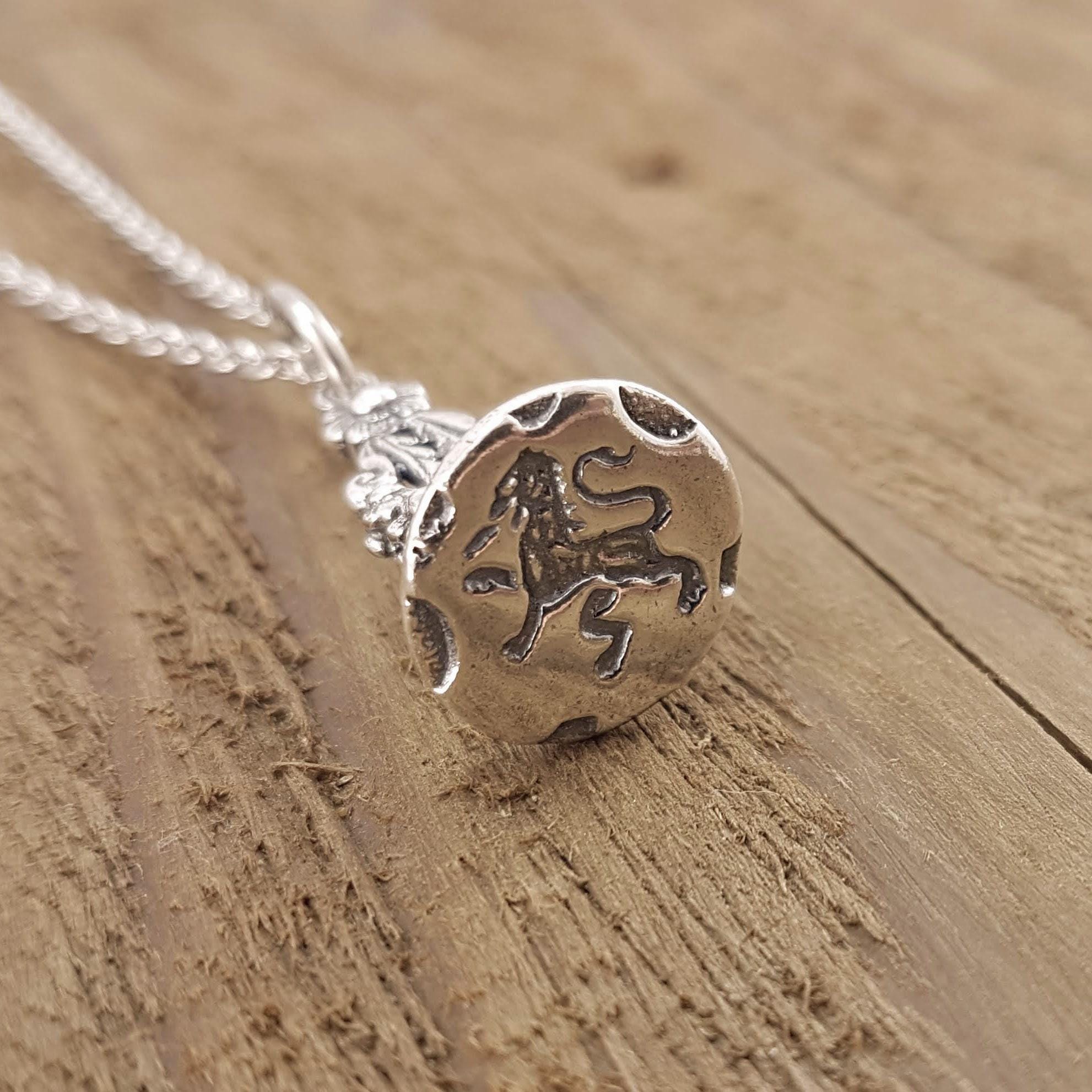Silver Lion Rampant Wax Seal Necklace - Unique Royal Lion Pendant Jewelry for Writers