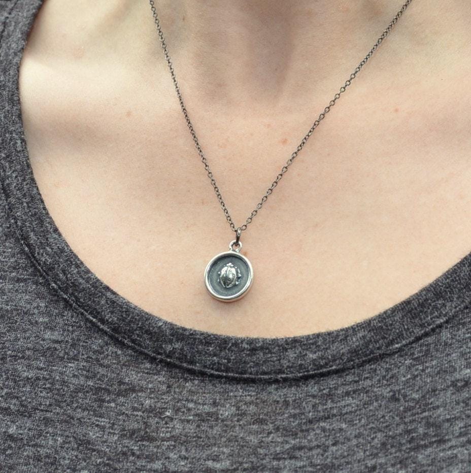 Sterling Silver Ladybug Charm Necklace with Custom Engraved Pendant - Choose Your Chain Length
