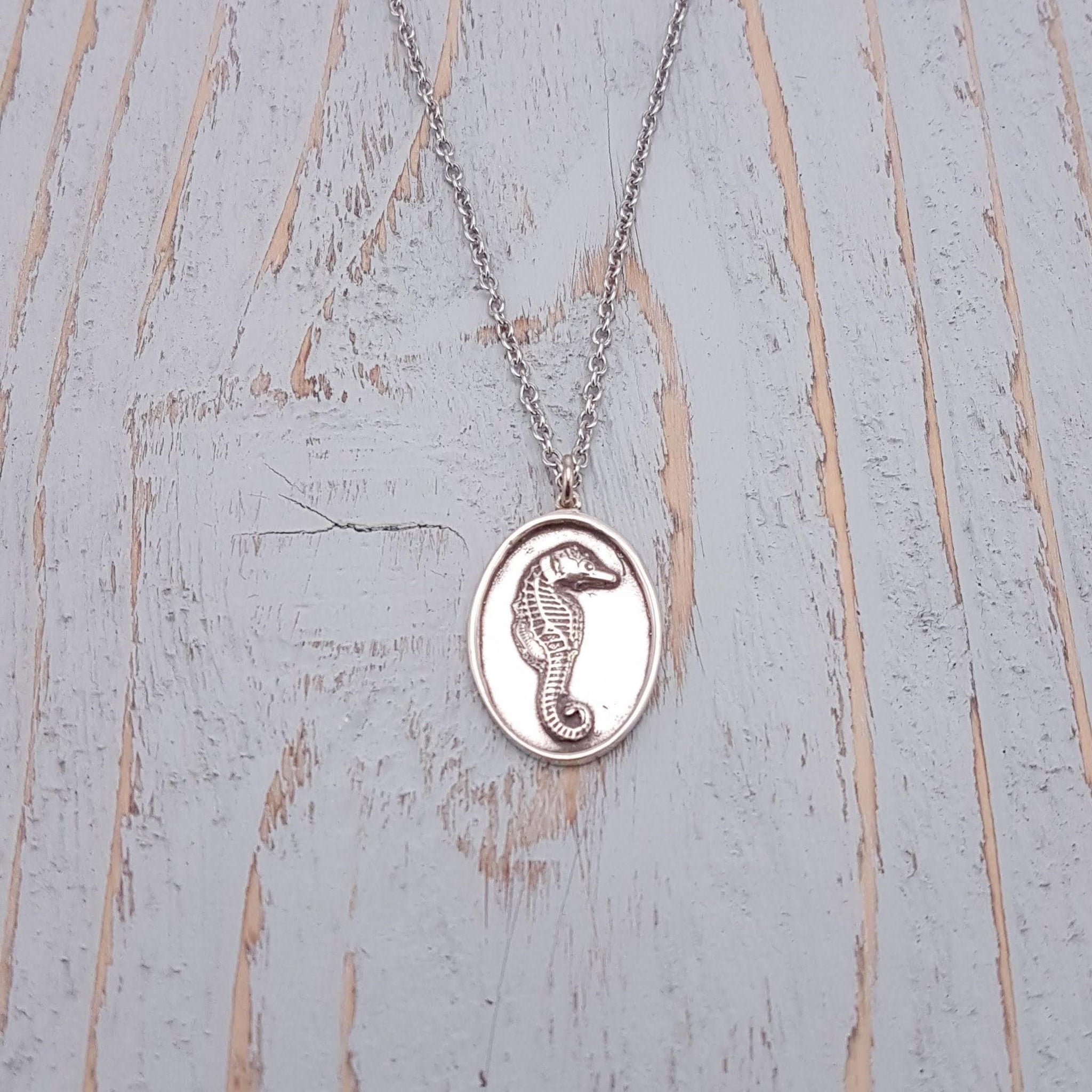 Custom Engraved Seahorse Charm Necklace in Solid Sterling Silver