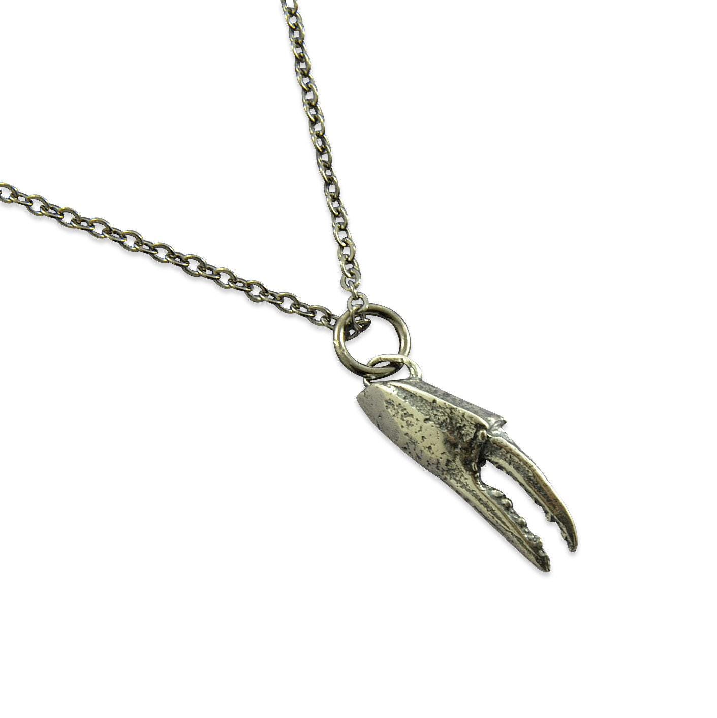 Silver Crab Claw Necklace, silver cancer zodiac unisex necklace claw necklace