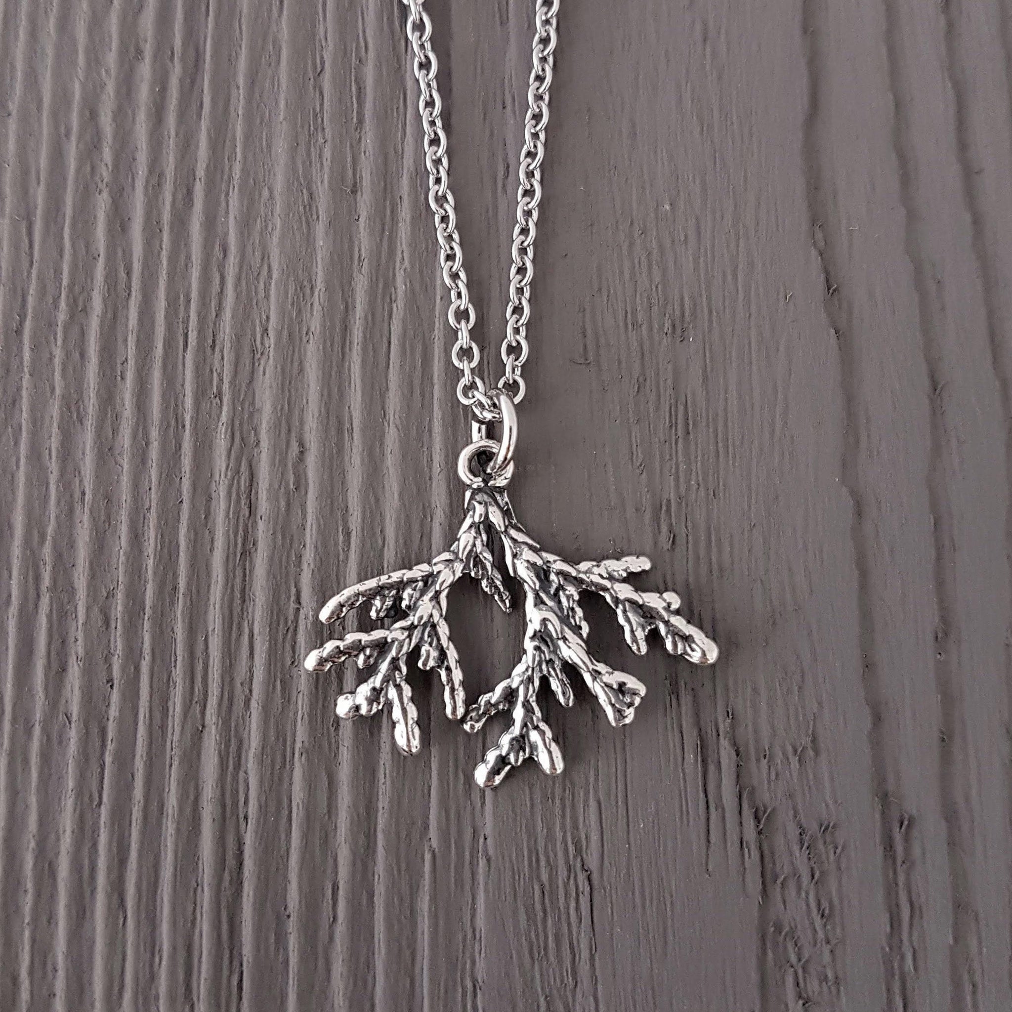 Cedar Necklace - Cedar Jewelry - Organic Natural Necklace - Silver White Bronze