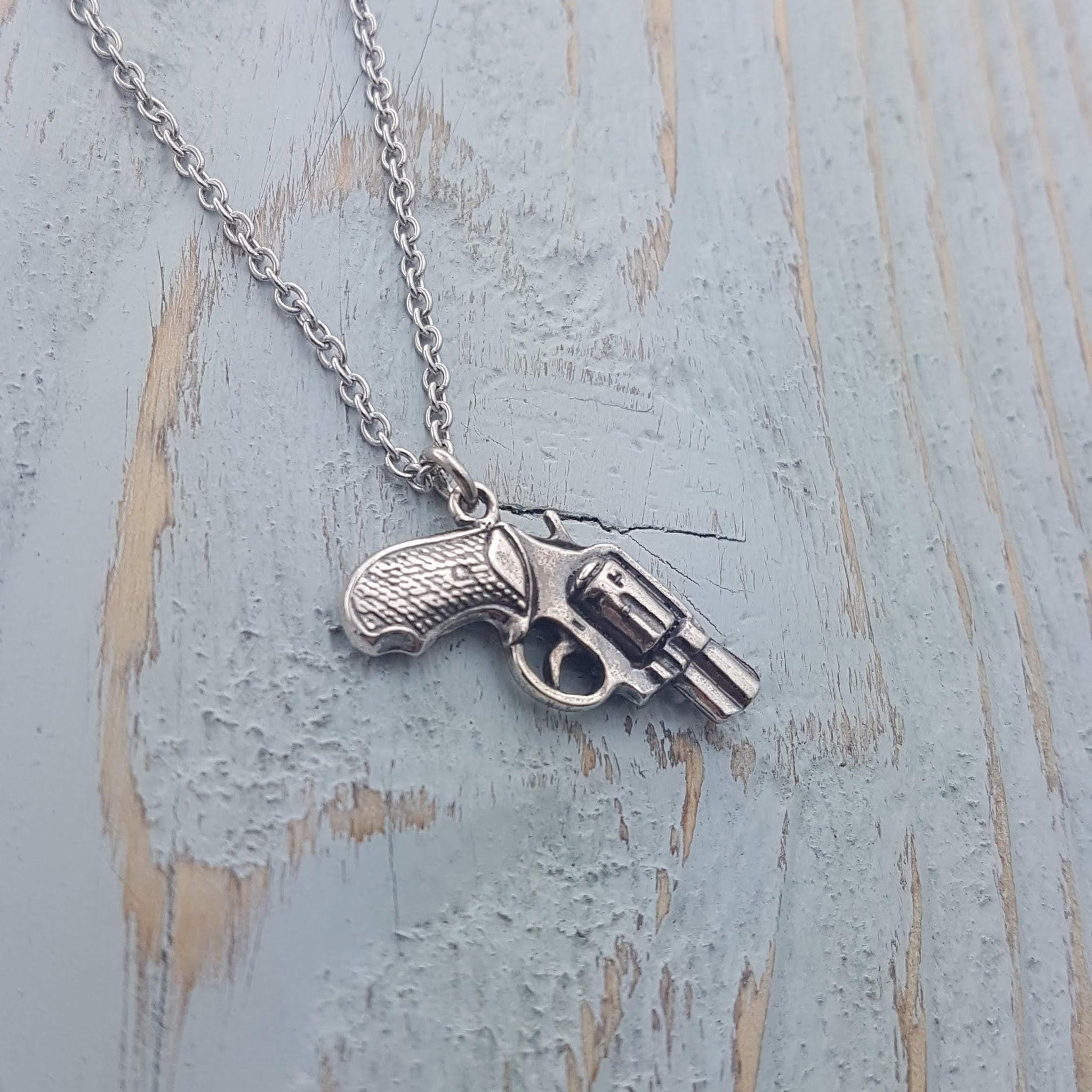 Revolver Pistol Gun Pendant Necklace for Men and Women Stylish Statement Jewelry