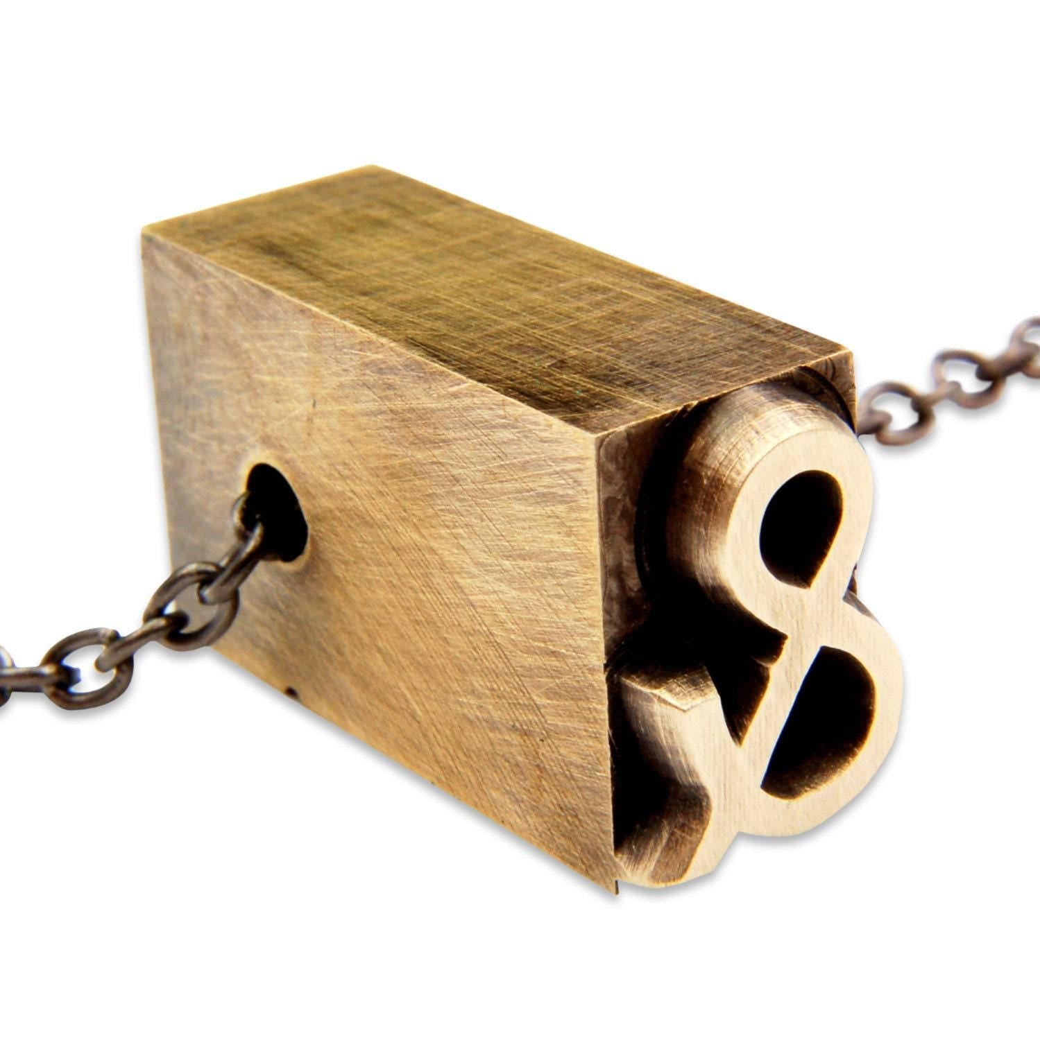 Brass Letterpress Initial Necklace - Solid Brass Letterpress Pendant Necklace - Personalized - All Letters Available - Upper and Lower Case