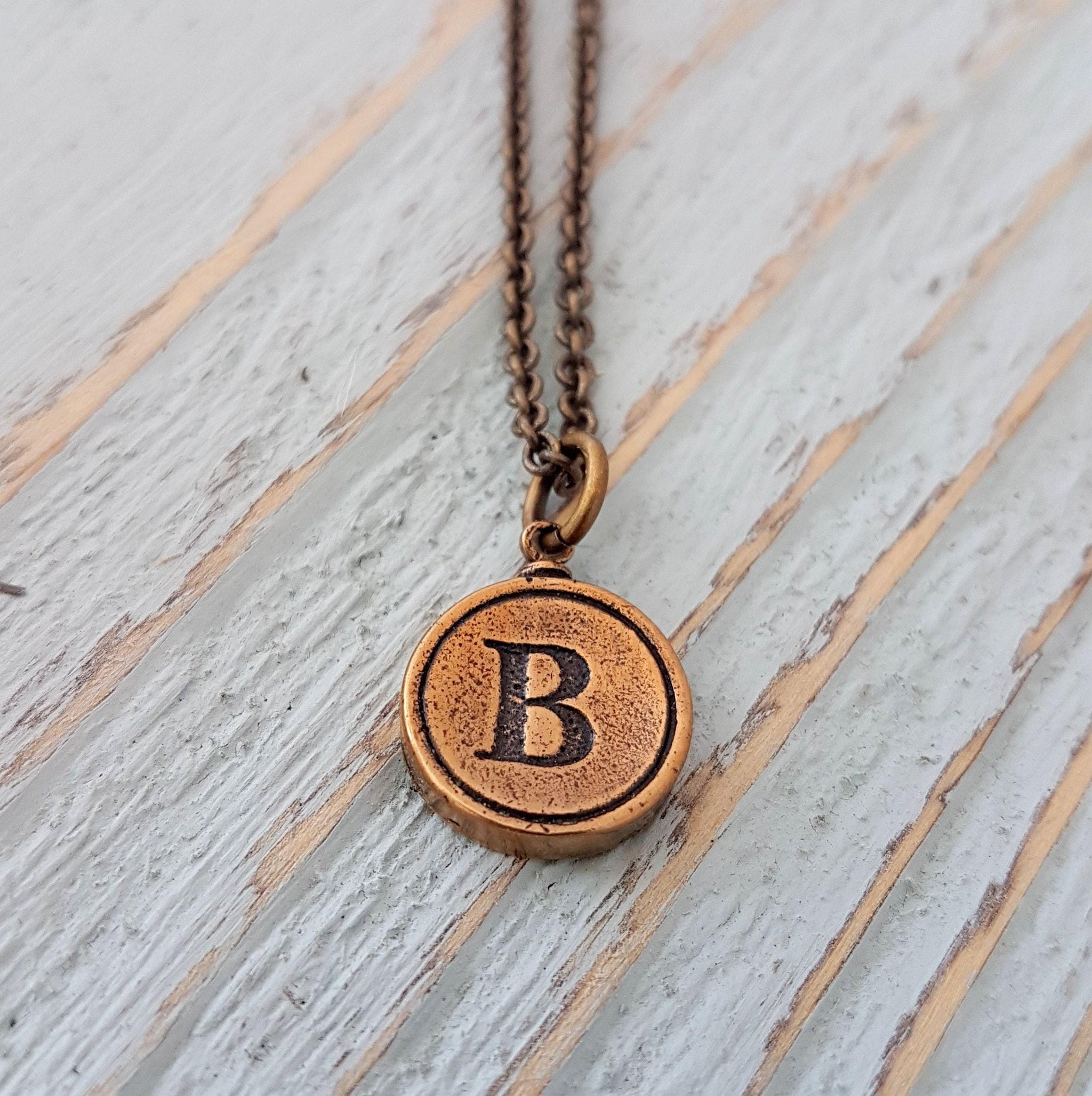 Gold Custom Letter Necklace Initial Charm Bronze Typewriter Key Personalized Gold Disc Necklace - ABCDEFGHIJKLMNOPQRSTUVWZYZ