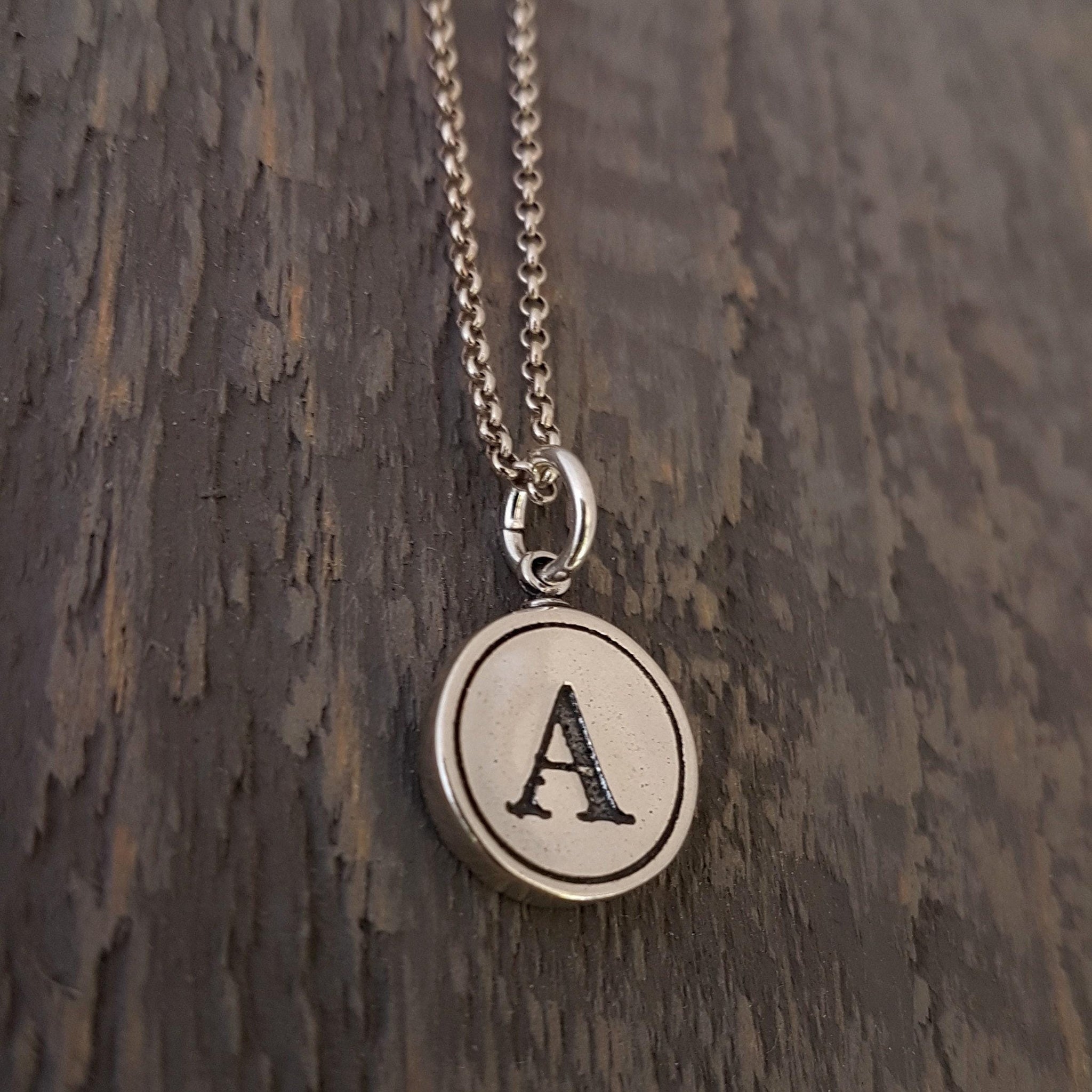 Holiday Gift Necklace, Sterling Silver Typewriter Key Charm, Initial Necklace - ABCDEFGHIJKLMNOPQRSTUVWXYZ All Letters Available