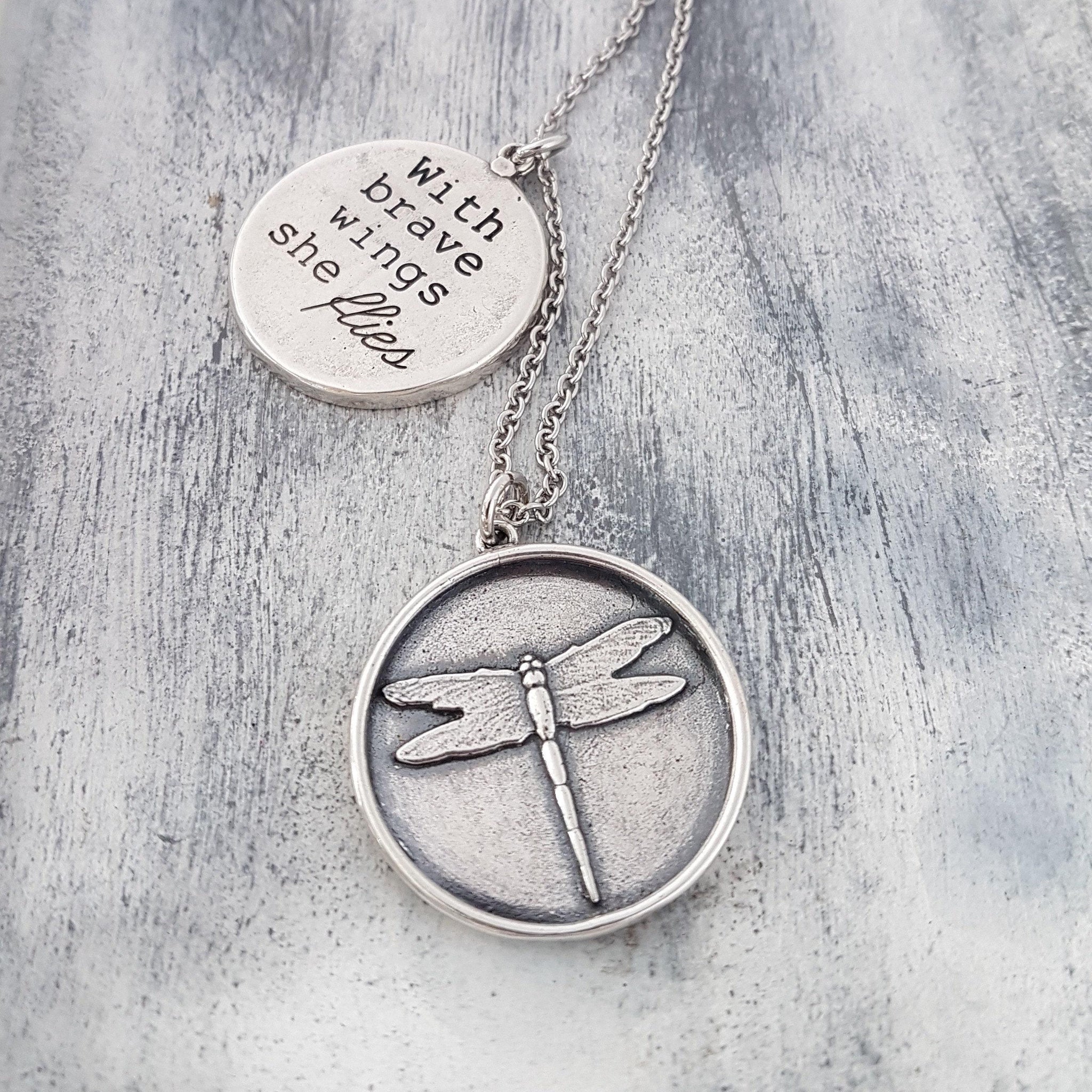 Dragonfly Pendant Necklace in Solid 925 Sterling Silver - Custom Engraved Jewelry Gift