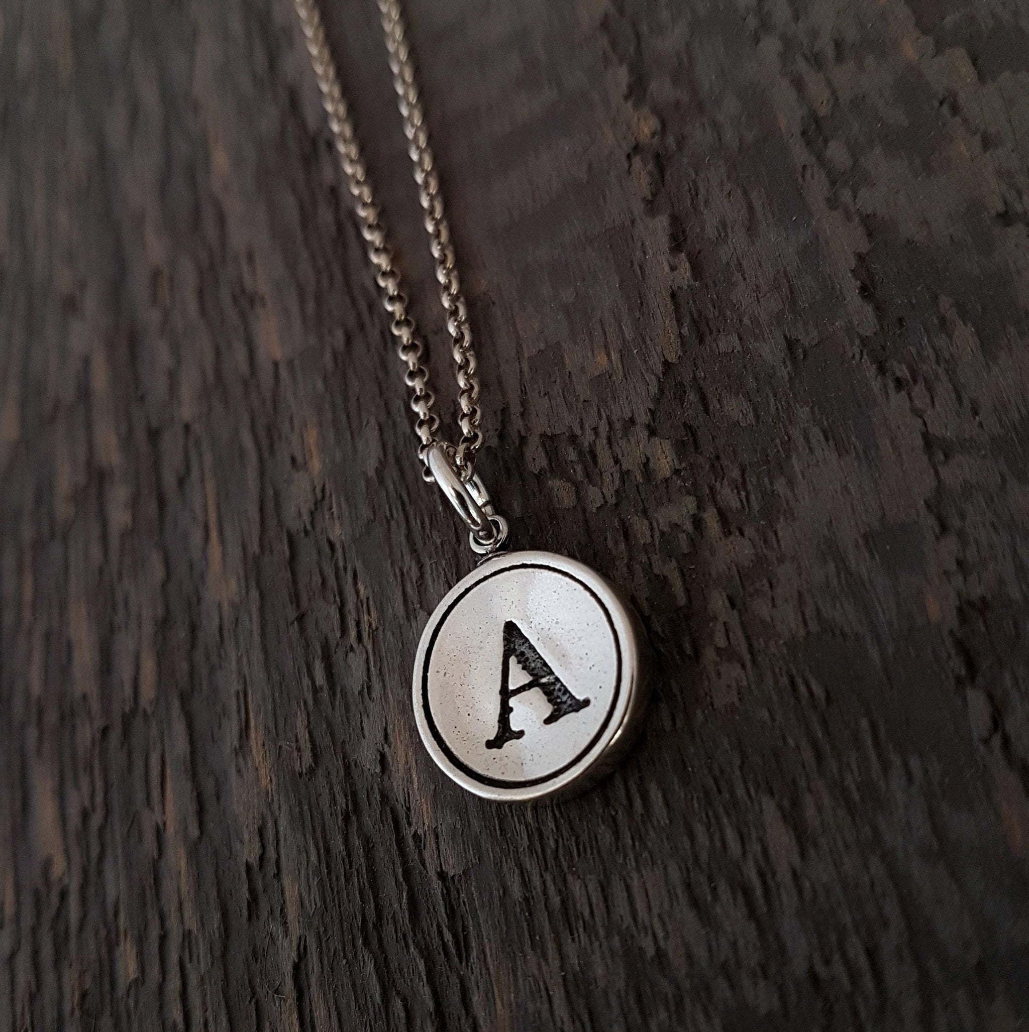 Silver Typewriter Key Charm Pendant Necklace - Personalised Initial Gift - Solid Cast Sterling Silver From Real Keys - All Letters Available